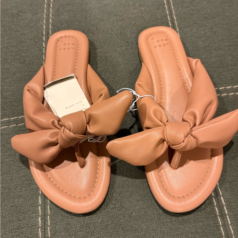 A New Day Women's Peach Bow Slide Sandals